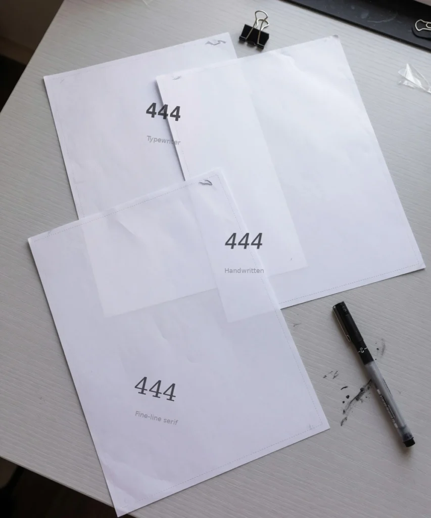 free 444 tattoo stencil printable PDF three font styles