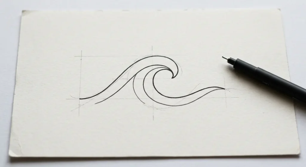 hand drawn minimalist wave tattoo stencil free download
