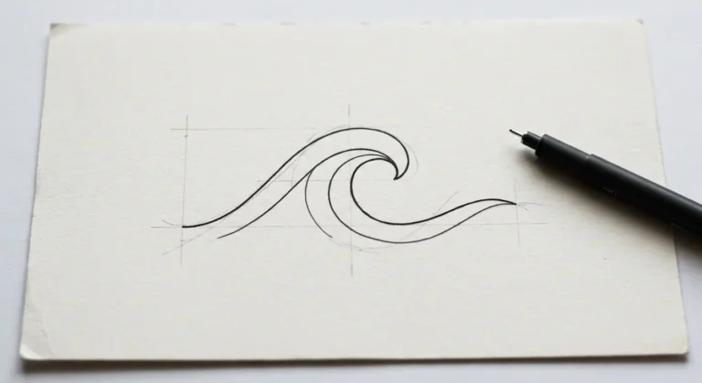 hand drawn minimalist wave tattoo stencil free download