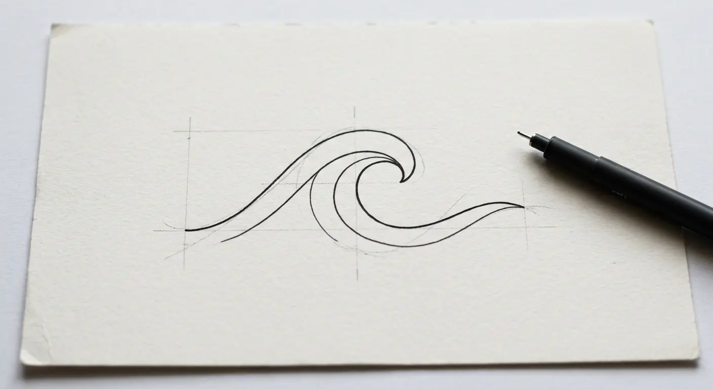 hand drawn minimalist wave tattoo stencil free download