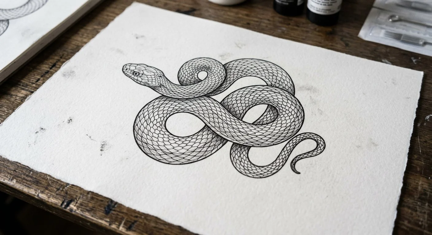 Hand drawn fine line snake tattoo stencil free download printable