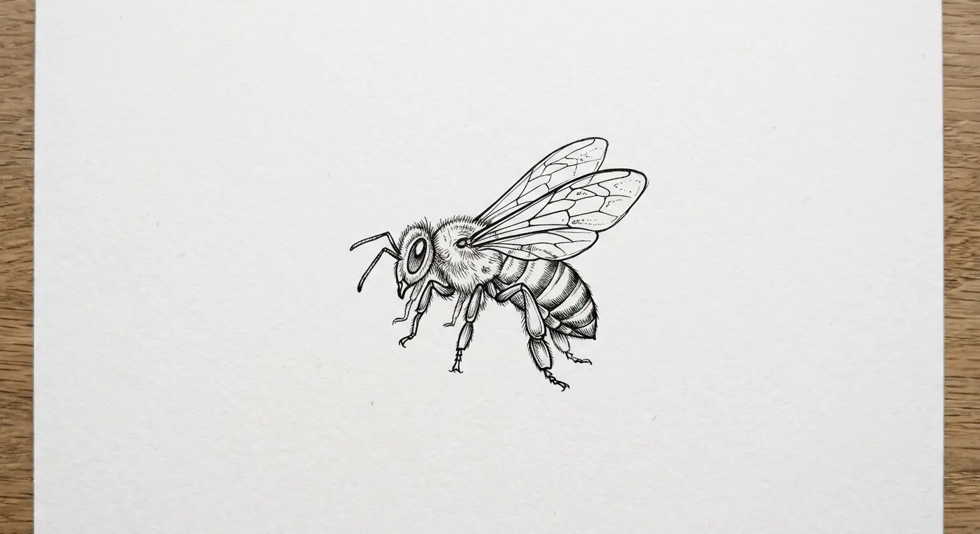 hand-drawn fine-line bee tattoo stencil free download
