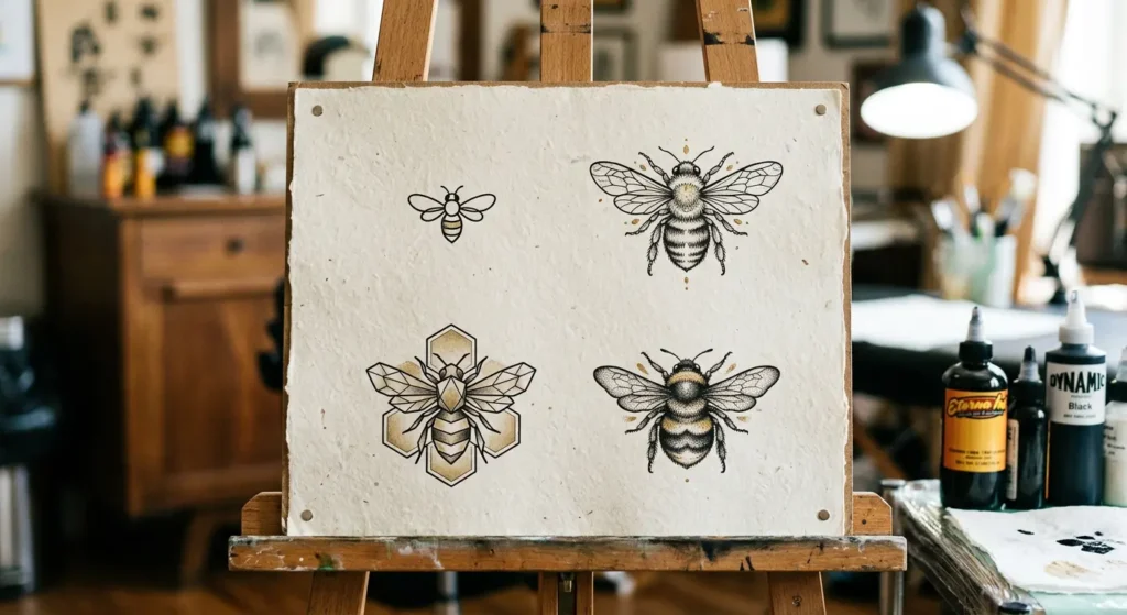queen bee tattoo with crown and manchester worker bee designs