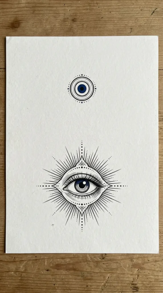 free evil eye tattoo stencil printable PDF nazar and ray versions
